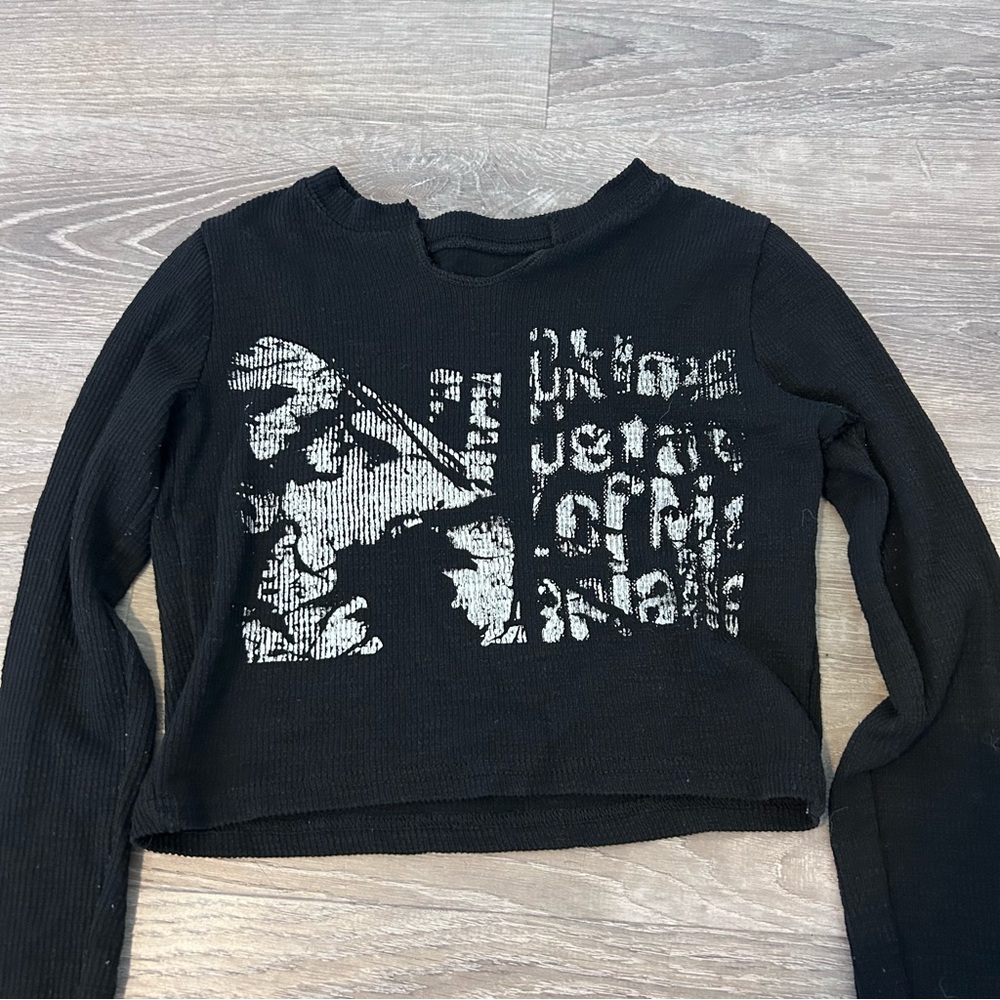 y2k emo gothic grunge long sleep top with cool graphic